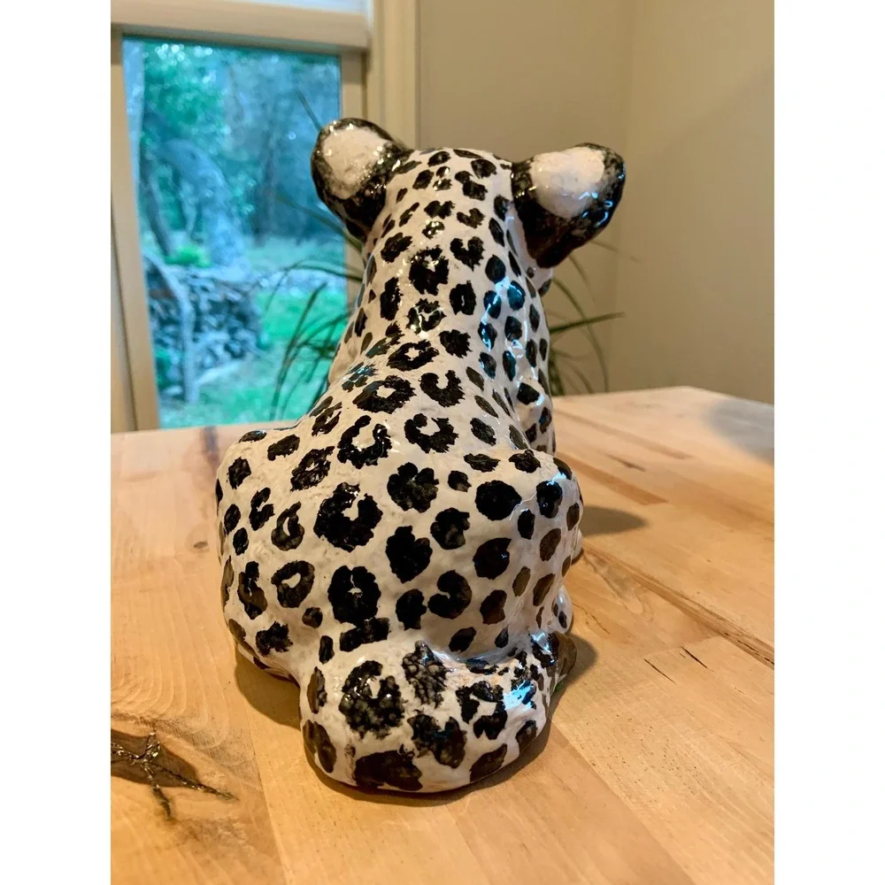 Vintage Mid-Century Majolica Leopard Cub White and Black made in Italy